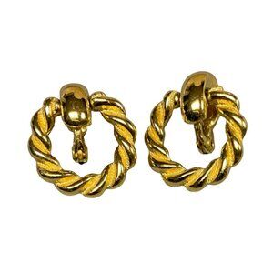 Vintage Monet Gold-Tone Twisted Rope Clip-On Hoop Earrings